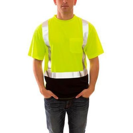 TINGLEY Job Sight„¢ Class 2 Black Front Pullover Hi Visibility T-Shirt, Lime, Polyester, 4XL S75122.4X
